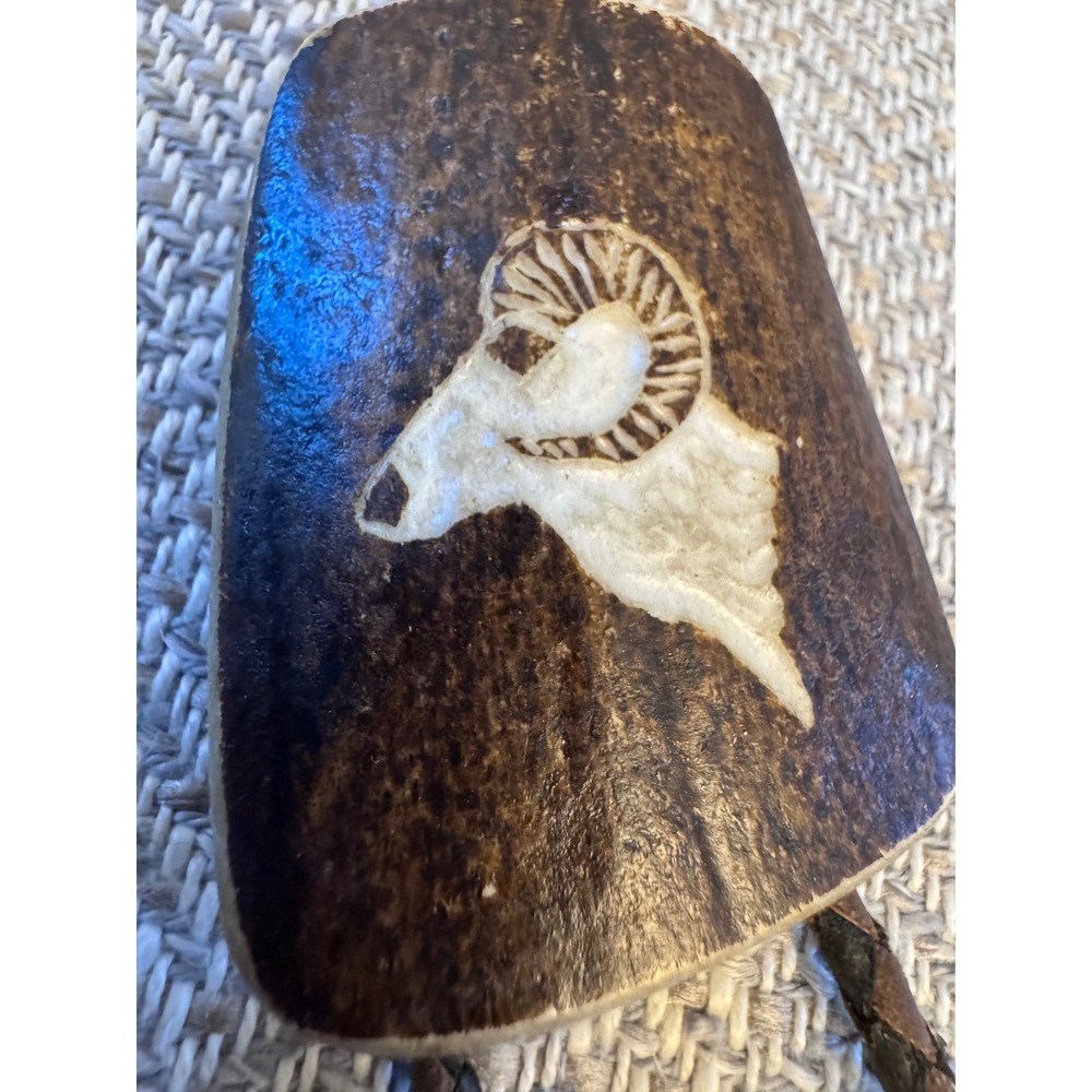 Vintage Allen Tosh Signed Carved Antler Bolo Tie Western Leather 1970s
